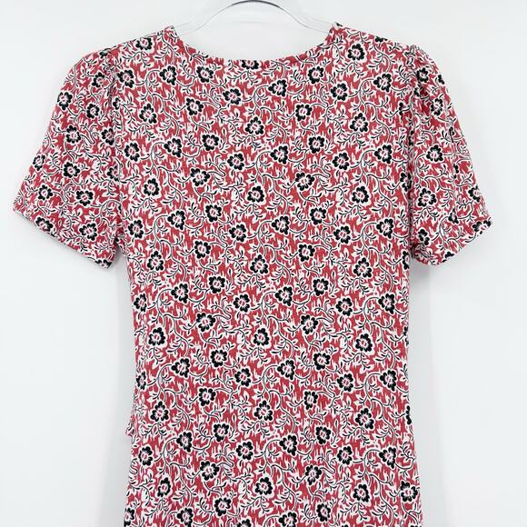 Boden Red Black Floral Jersey Knot Waist Short Sleeve Dress Casual Womens Sz 6P - Picture 9 of 11